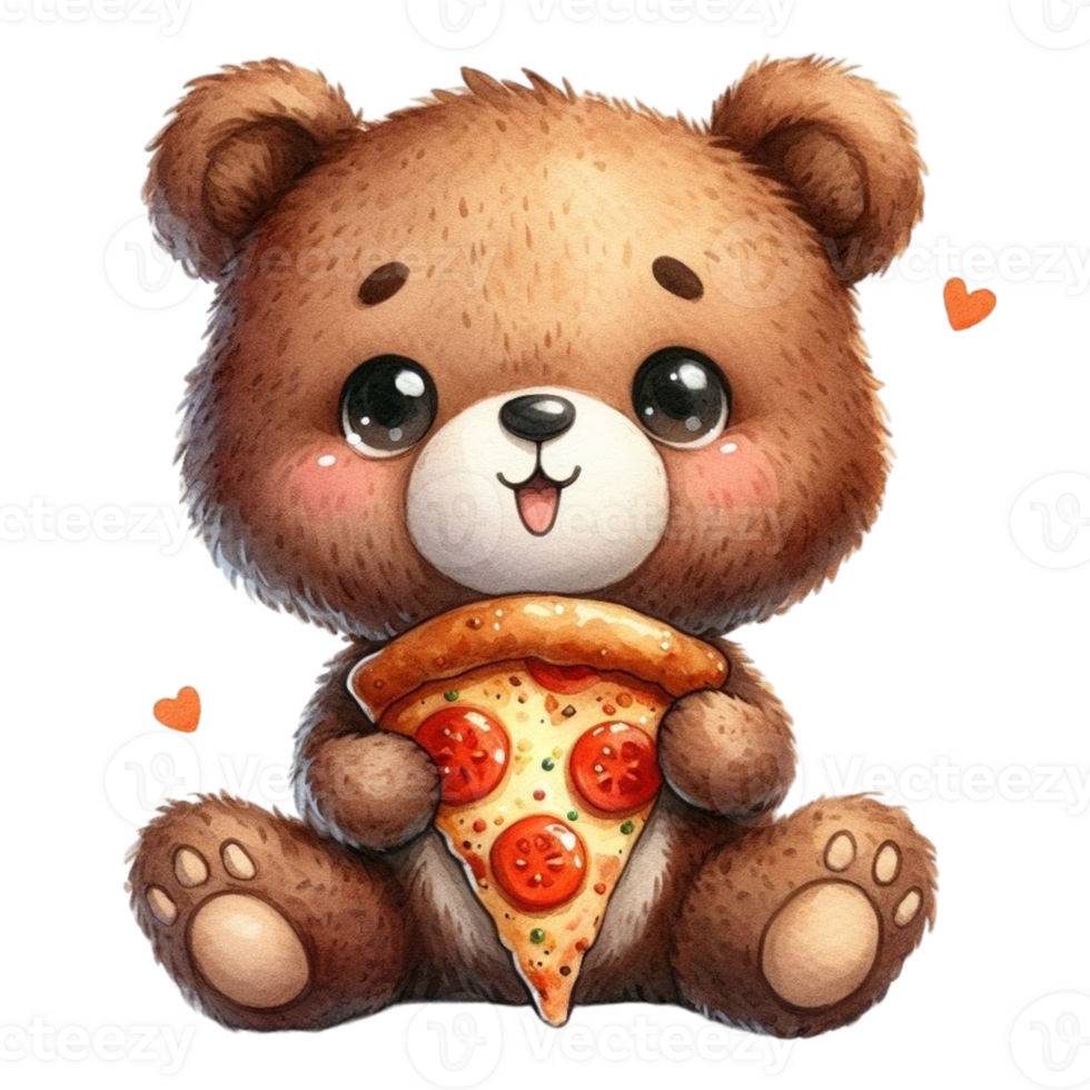 AI generated a cartoon bear holding a slice of pizza png