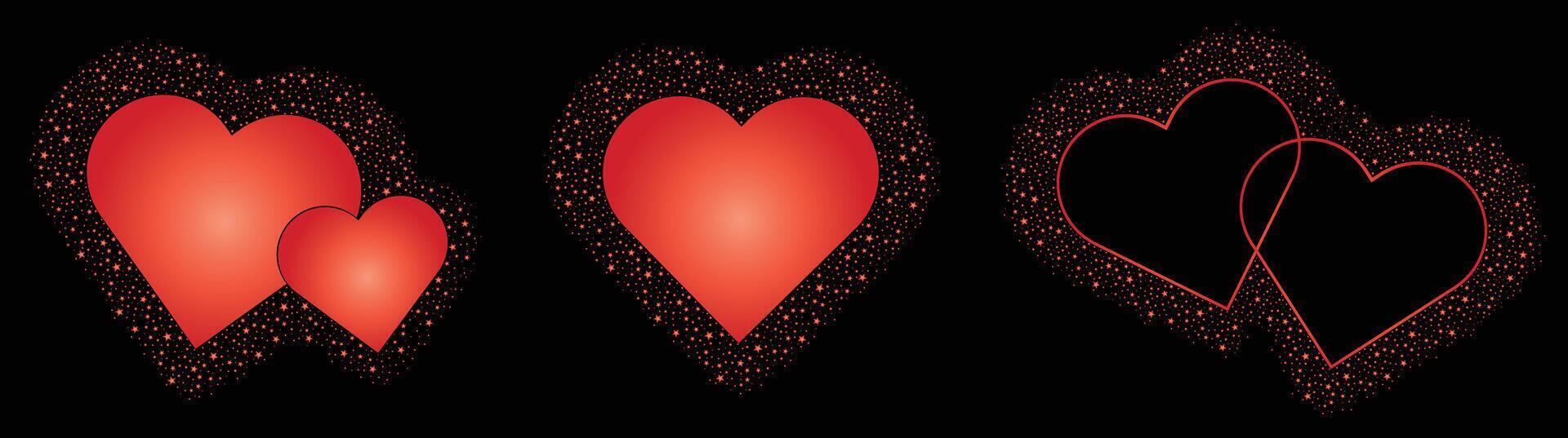 Love Heart Romantic Couple Valentine With Sparkling Glitter Stars Vector