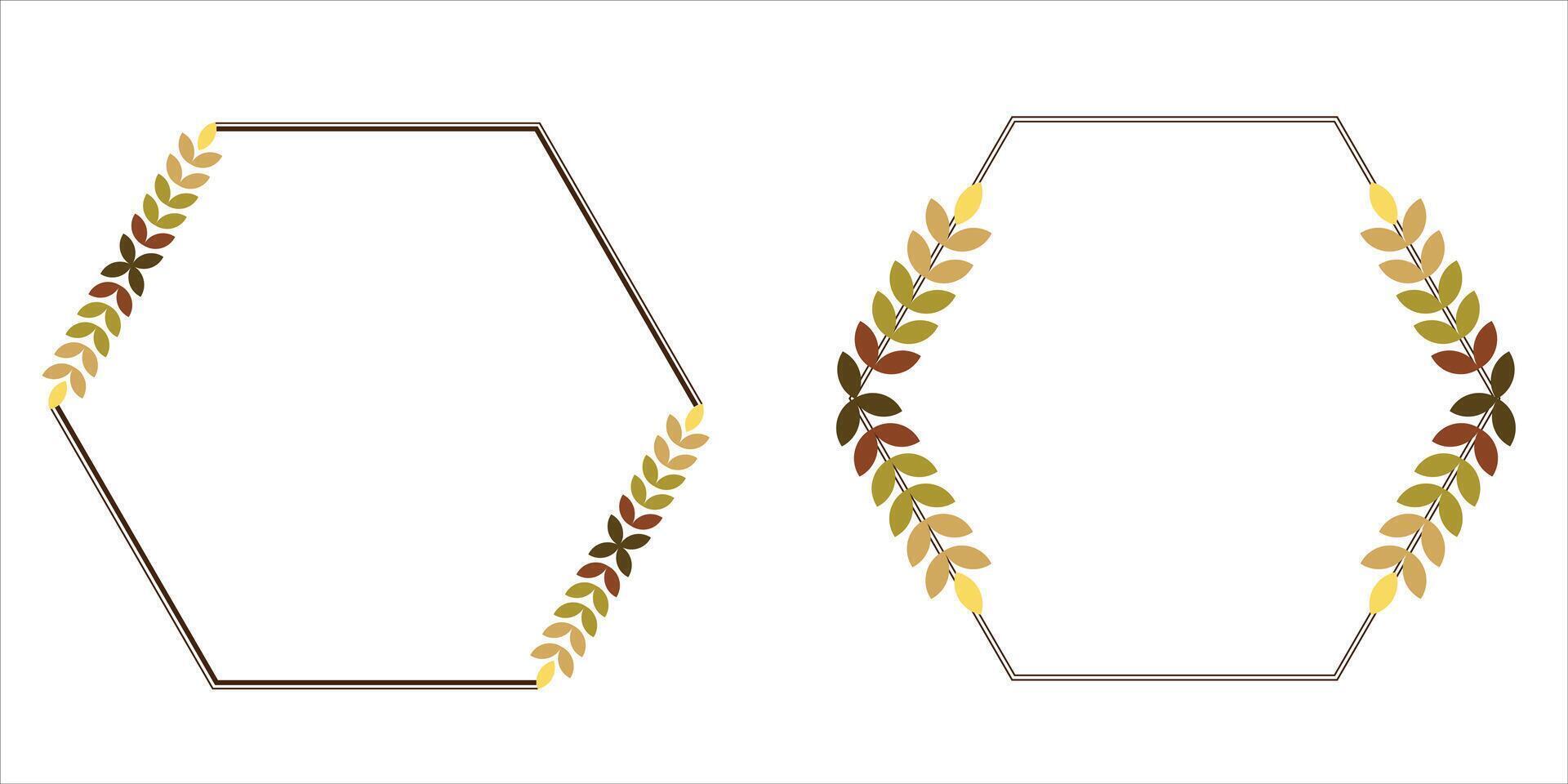 Simple Hexagon Frame With Autumn Leaves Vector