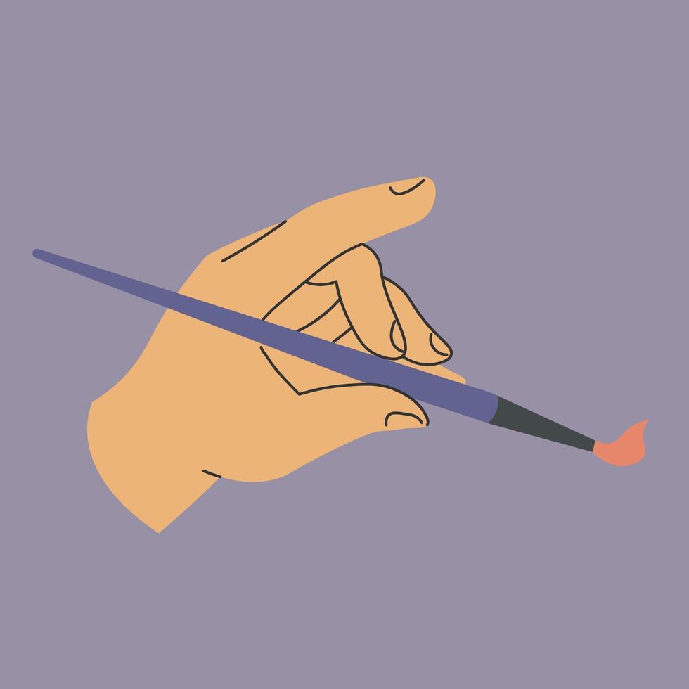 Arm of artist holding brush, hand of painters vector