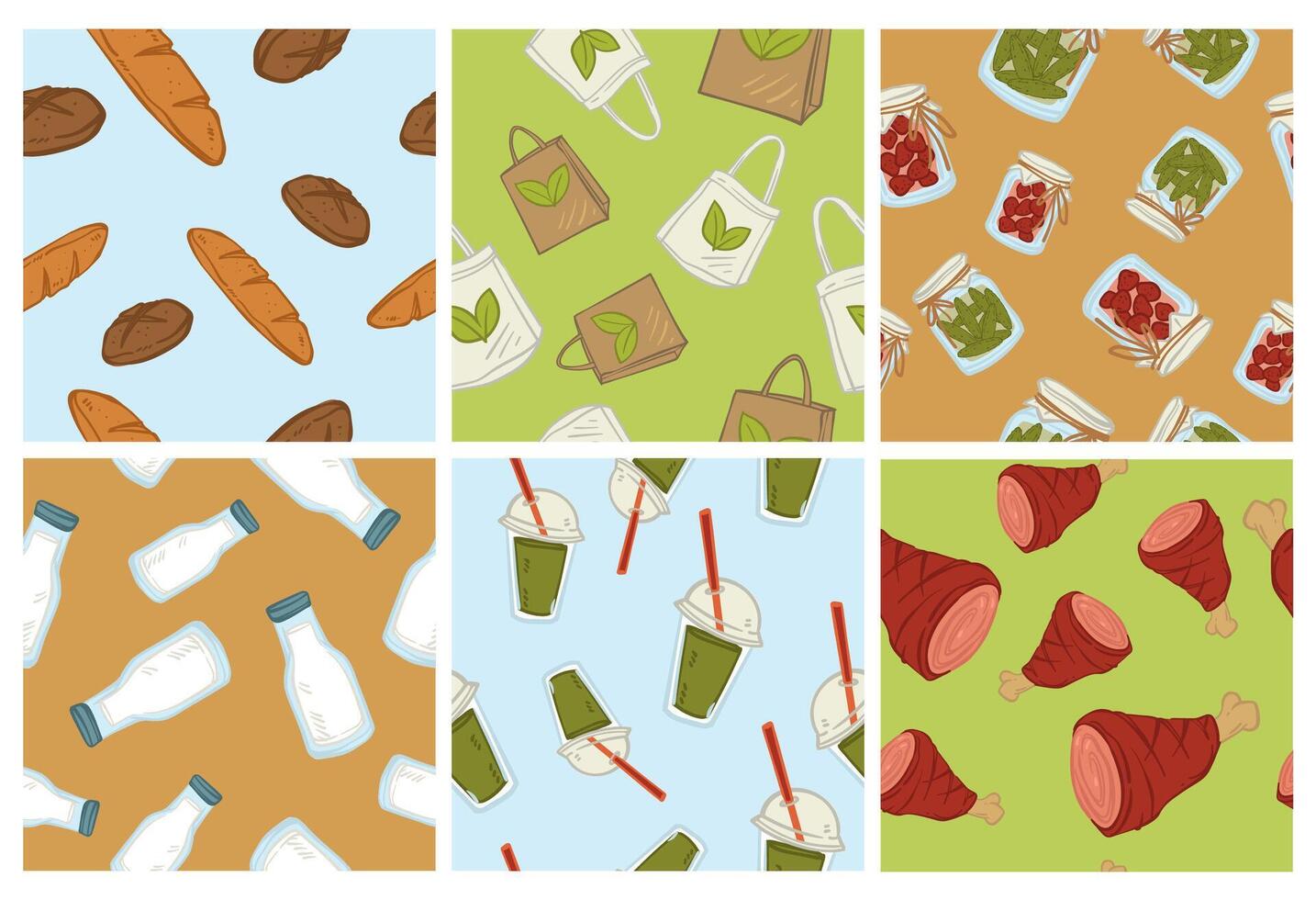 Decorative pattern set with natural food elements vector