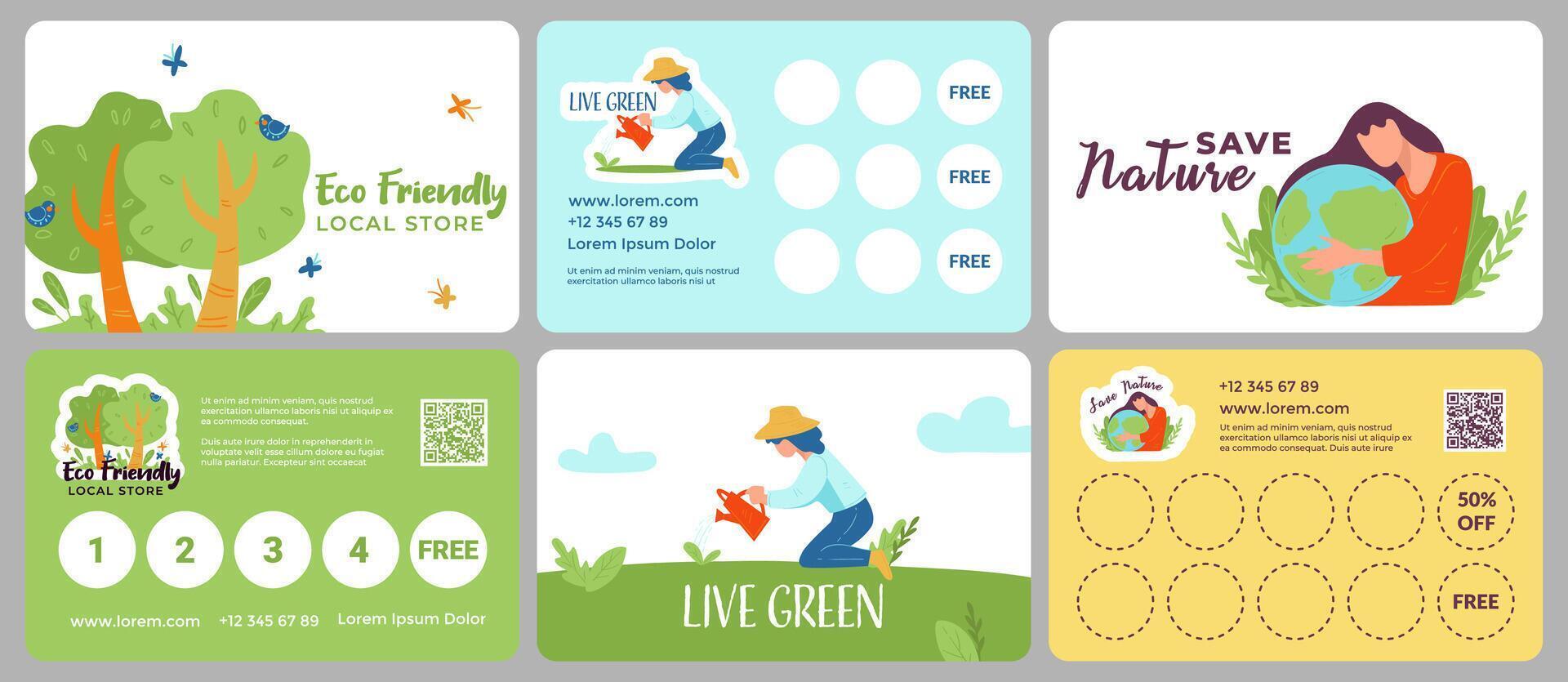 Loyalty card collection for eco friendly store vector