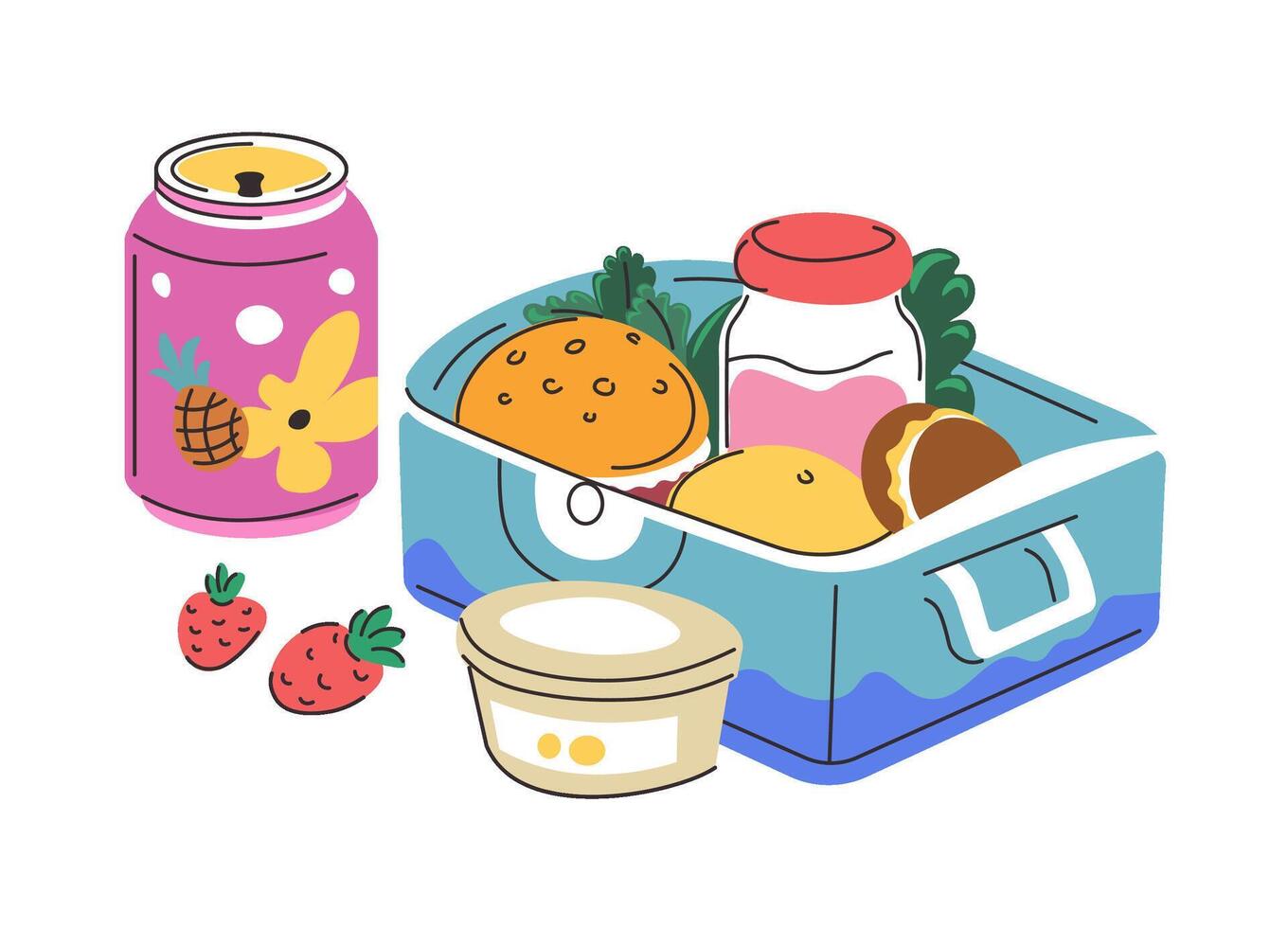 Organic and tasty food in lunch box, healthy diet vector