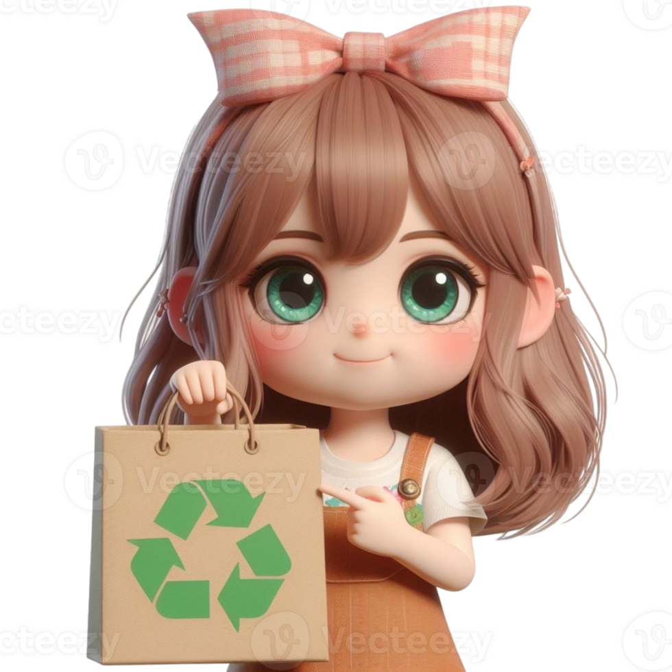 AI generated a girl holding a paper bag with a recycling png