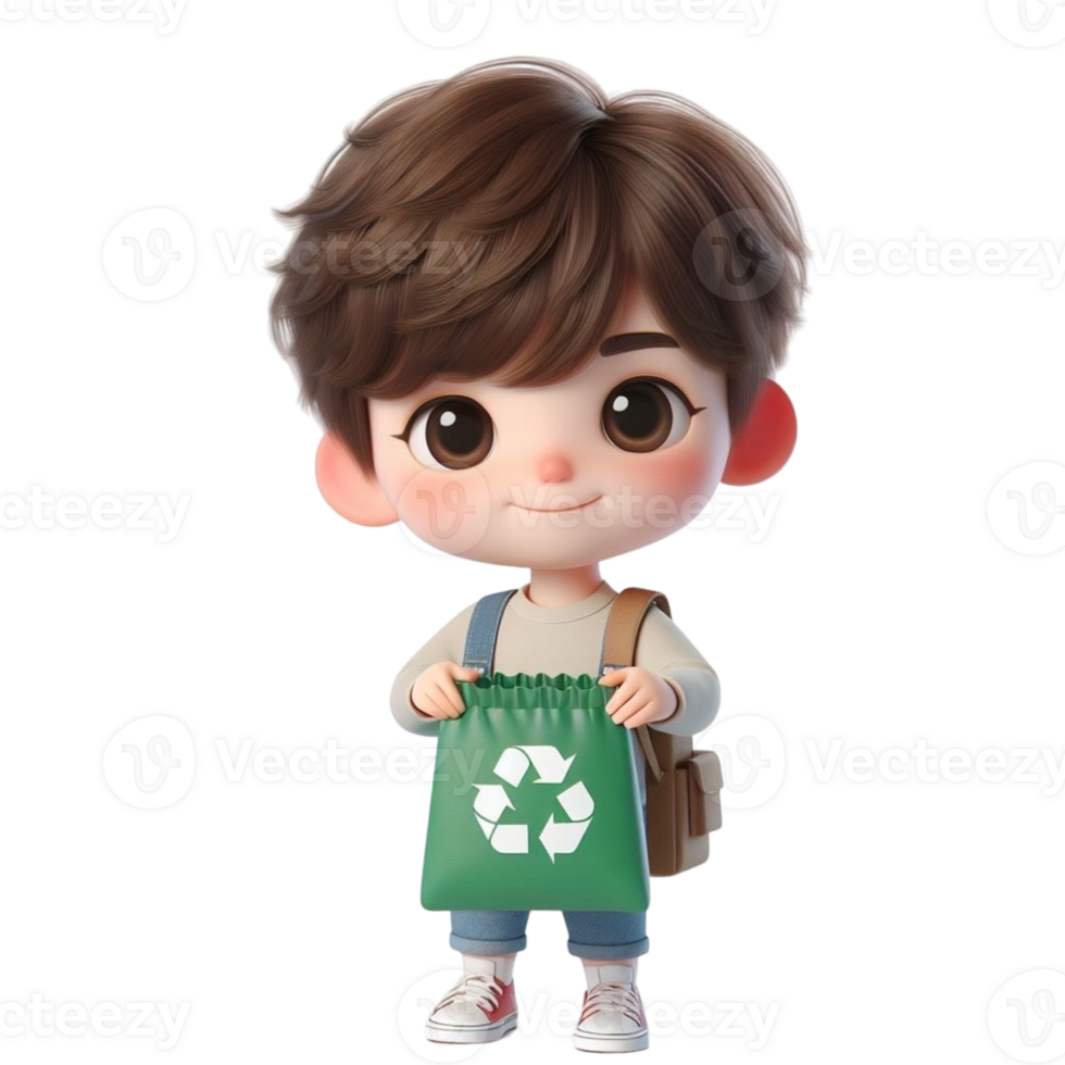 AI generated Cute child holding a recycling bag png