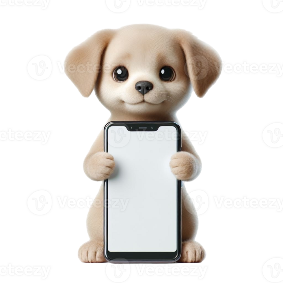 AI generated dog holding up a phone with a blank screen png