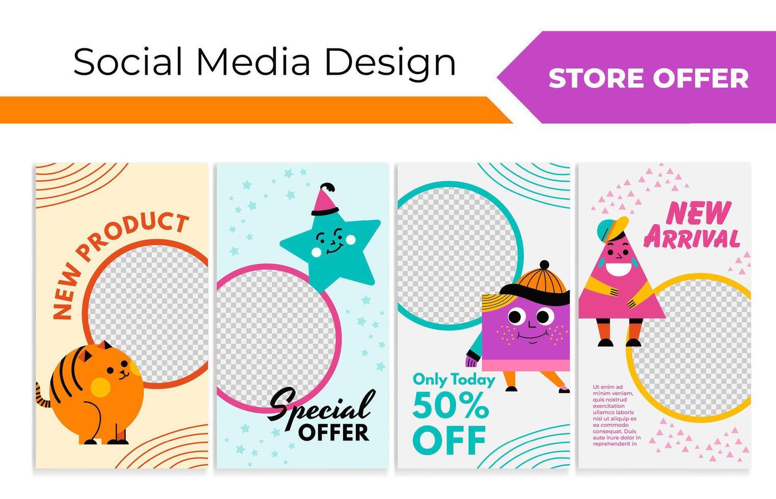 Network stories design set with special offers vector