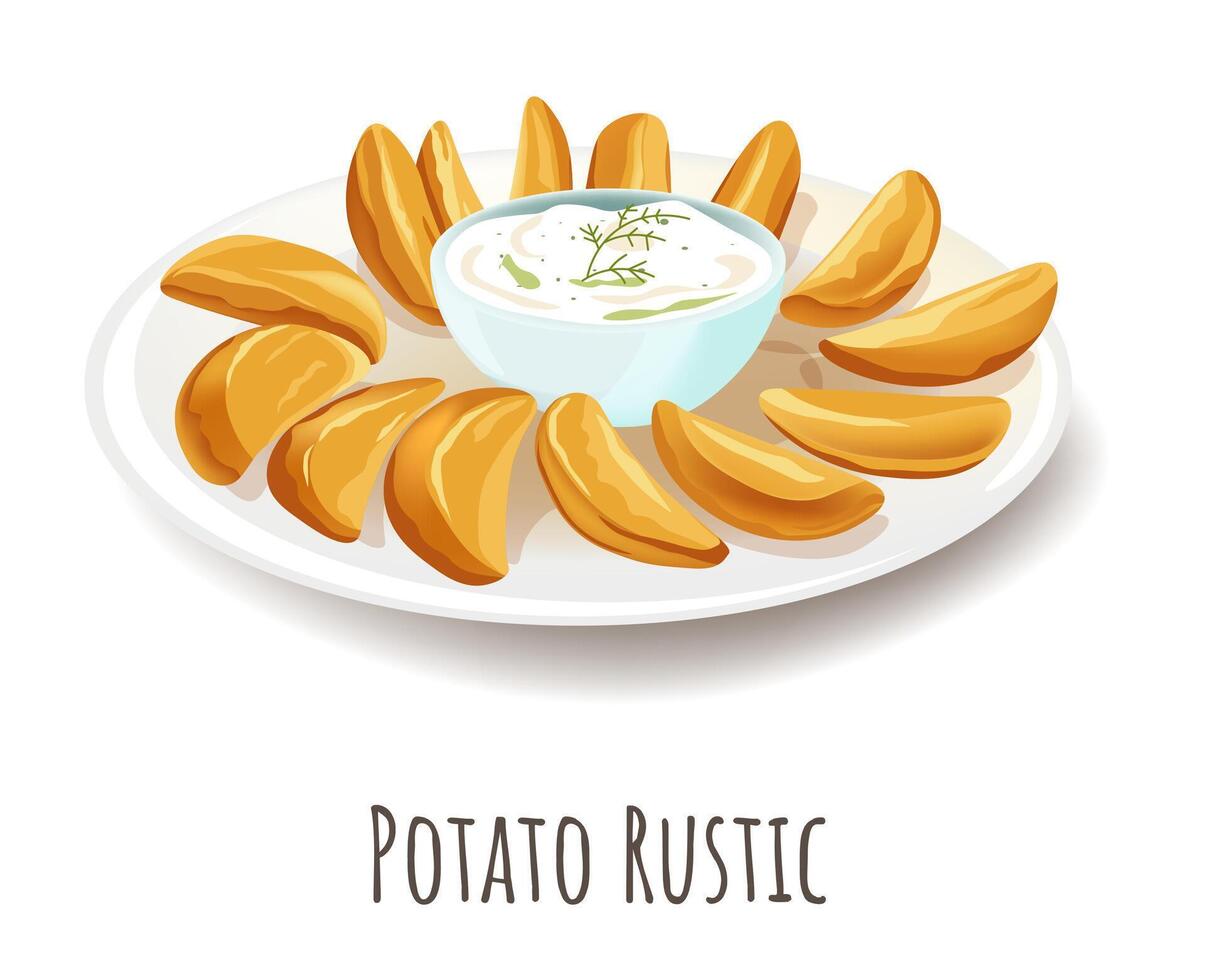 Potato rustic with garlic or tangy yogurt sauce vector