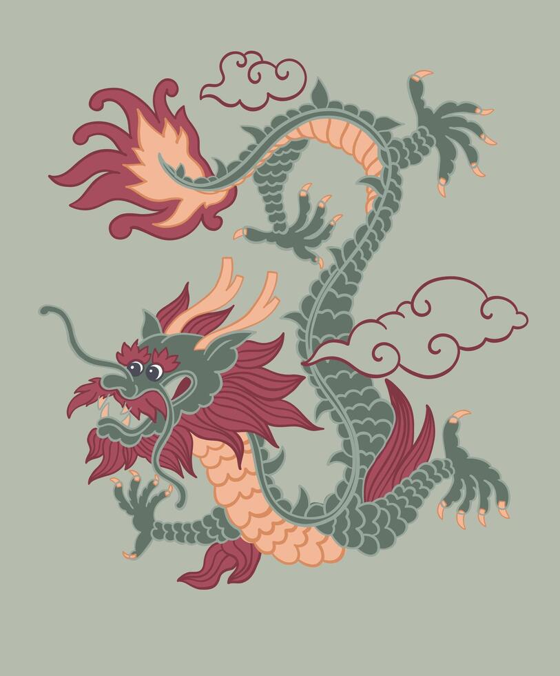 Chinese folklore creature, dragon beast with claws vector
