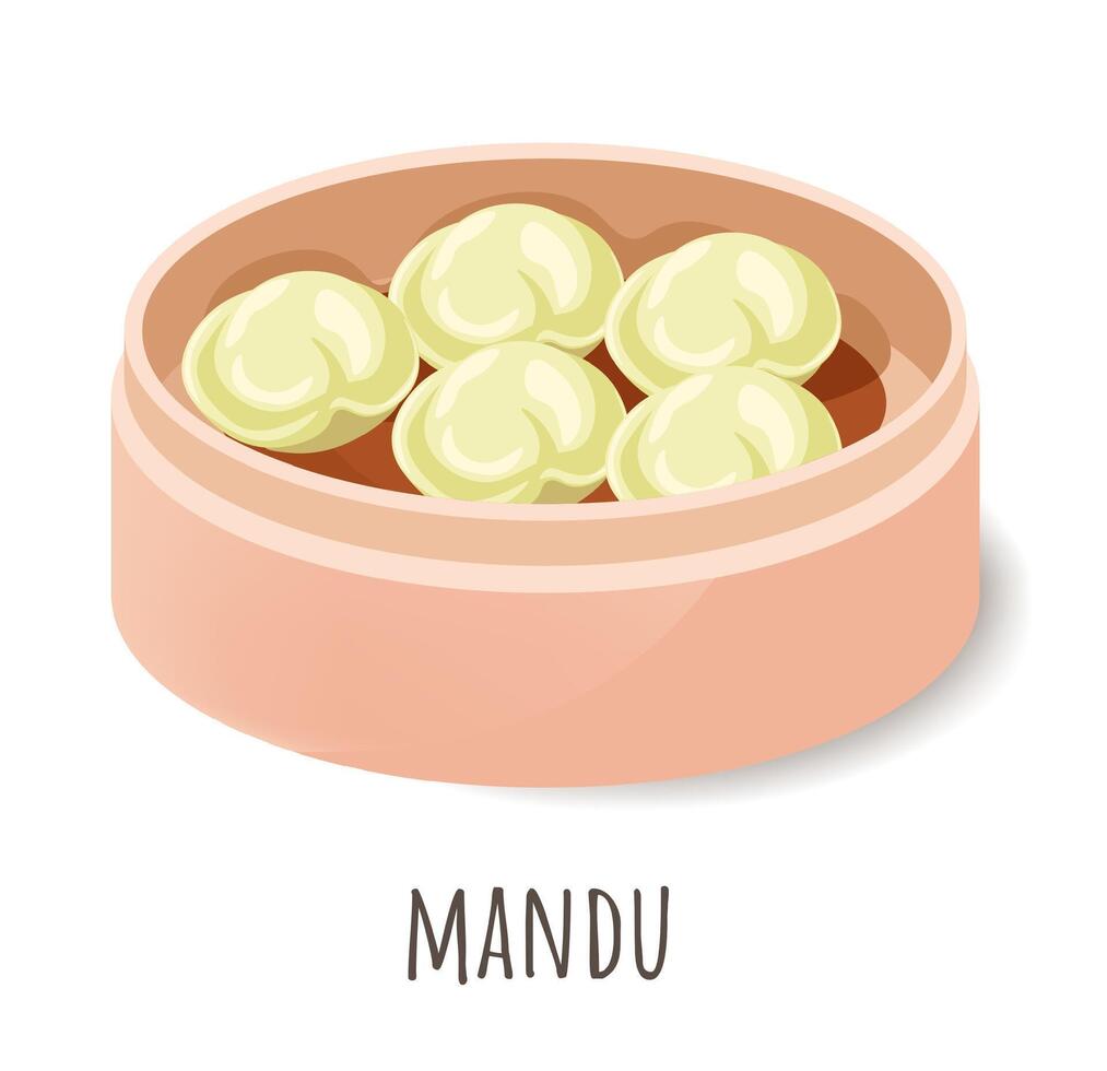 Mandu or mandoo, steamed or boiled Korean dumpling vector