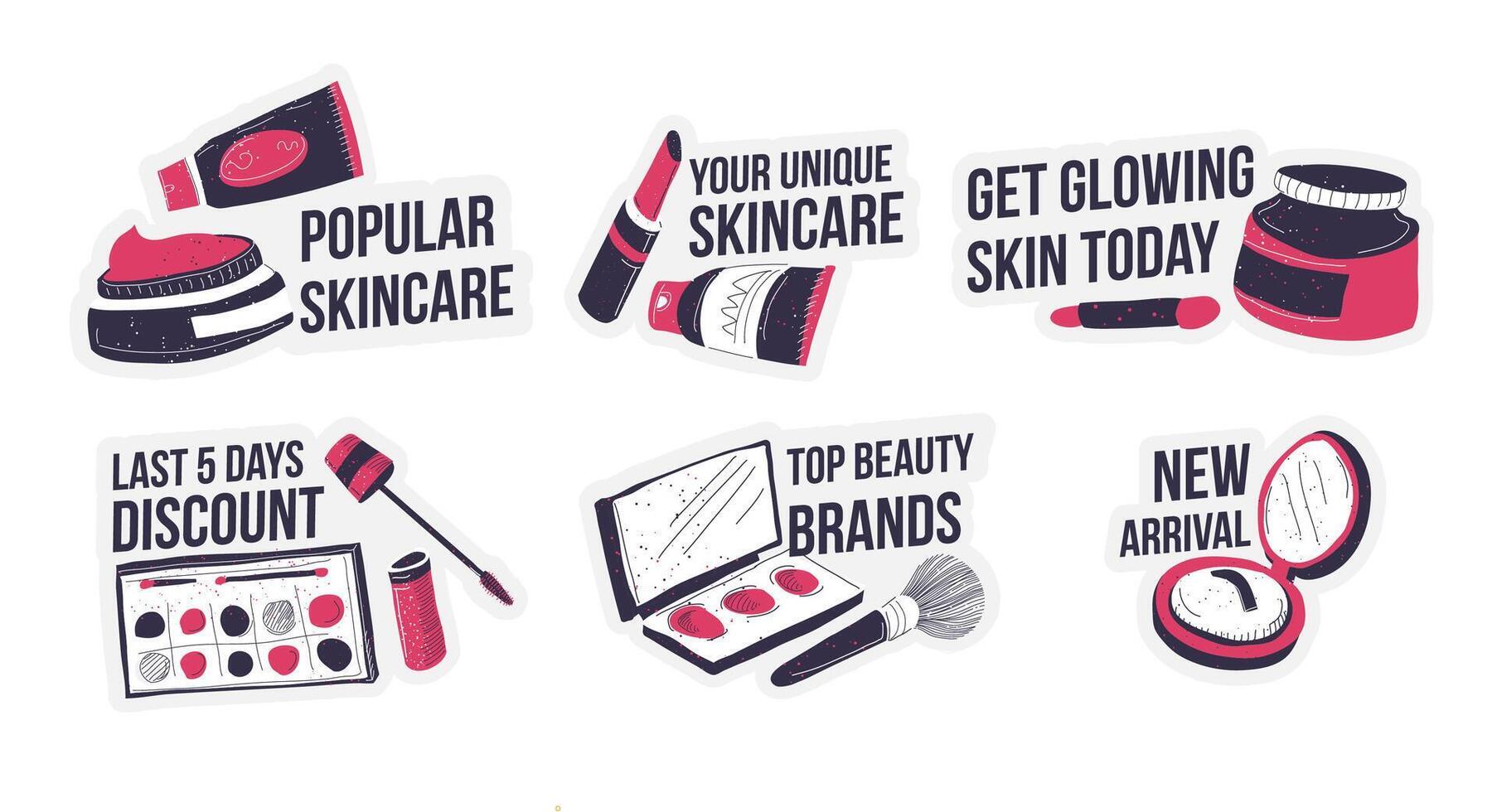 Sticker collection for beauty product store offer vector