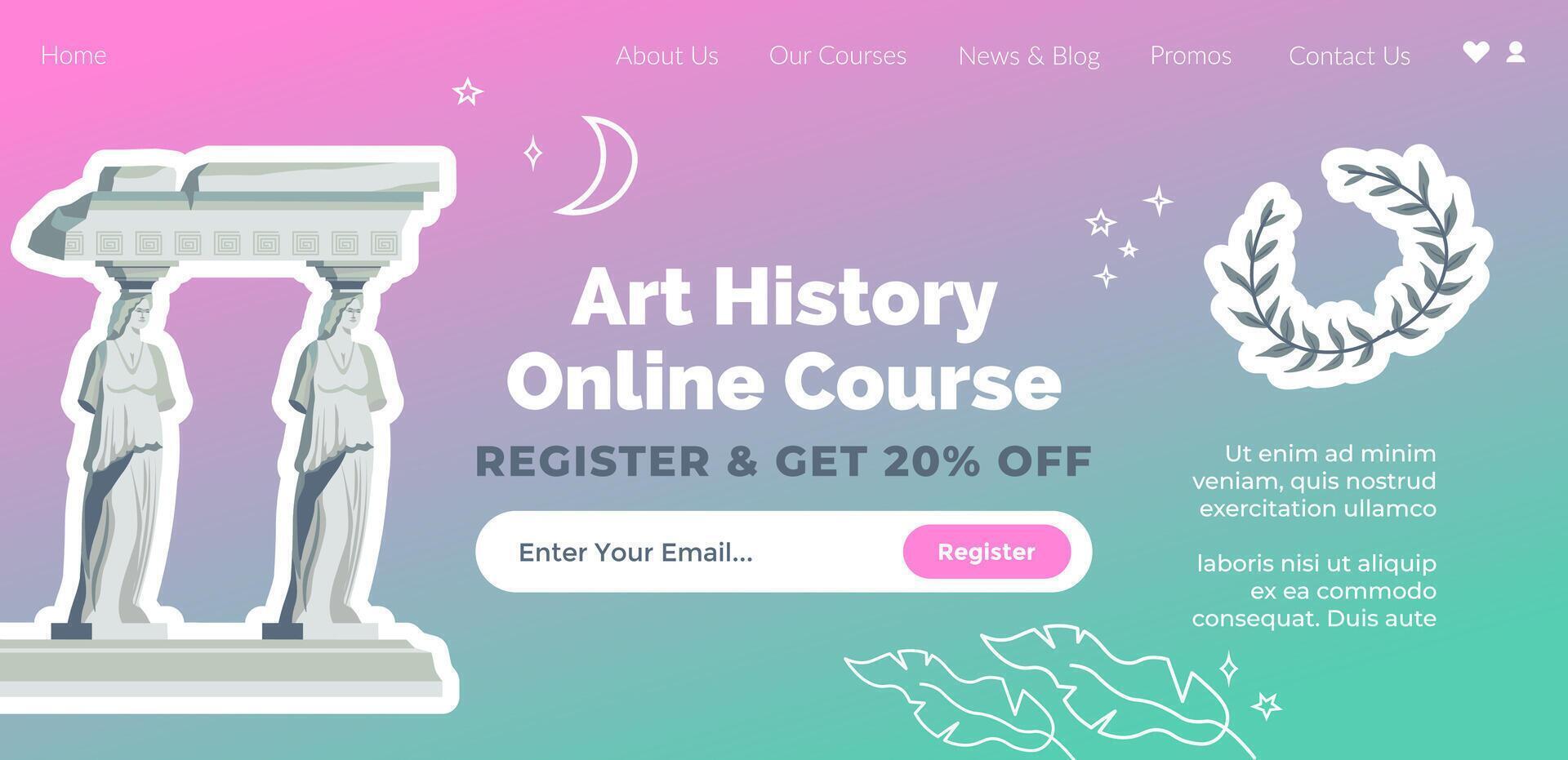 Arte historia en línea curso, Registrarse en sitio web vector