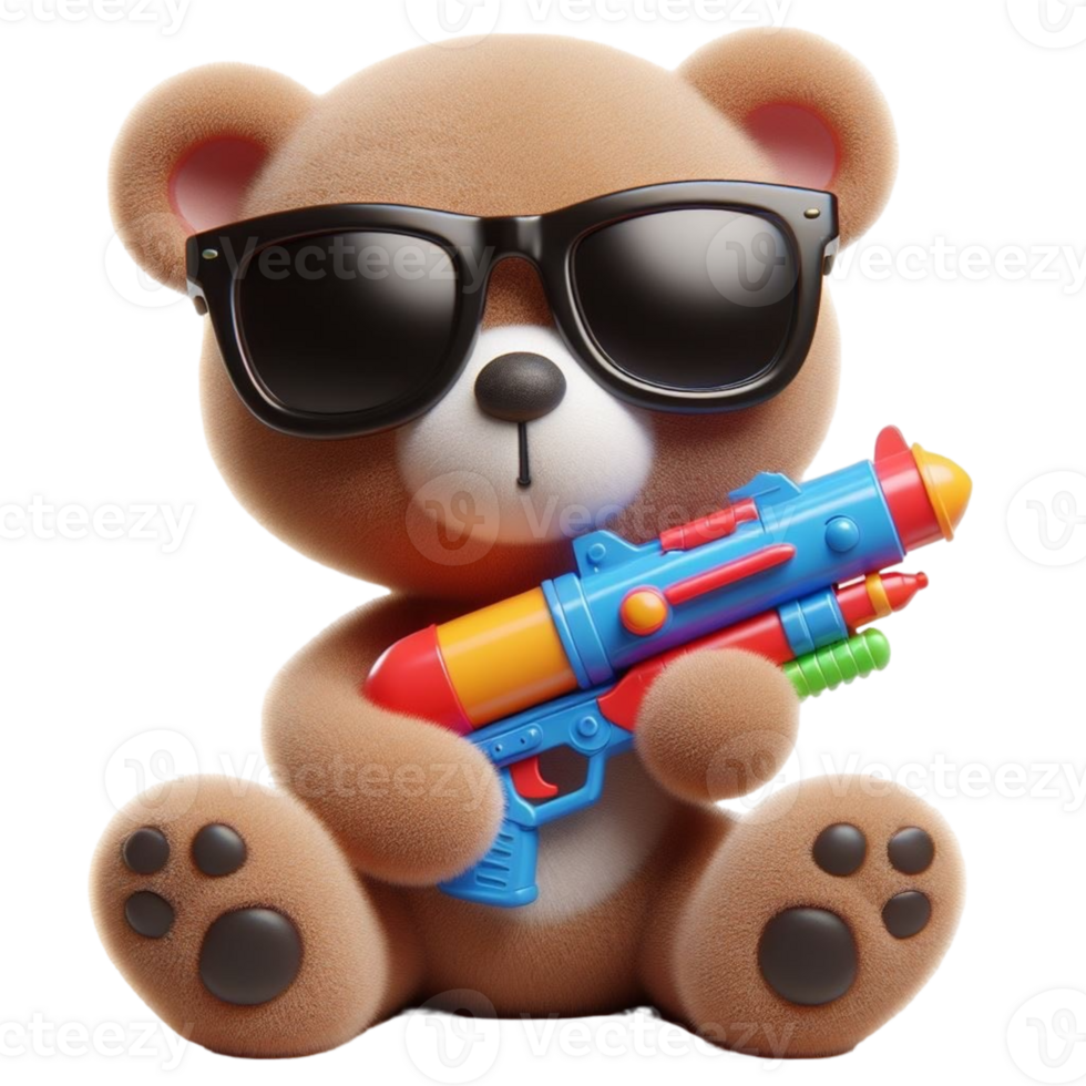 AI generated Cute bear holding a toy water gun during Songkran png