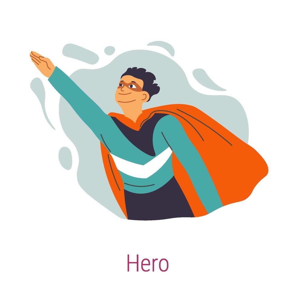 Jungian archetype of Hero, personage with cape vector