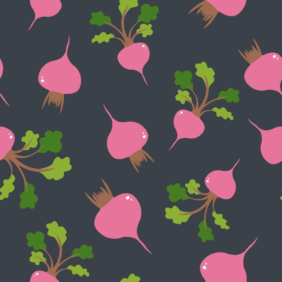 Beetroots with leaves, vegetables seamless pattern vector