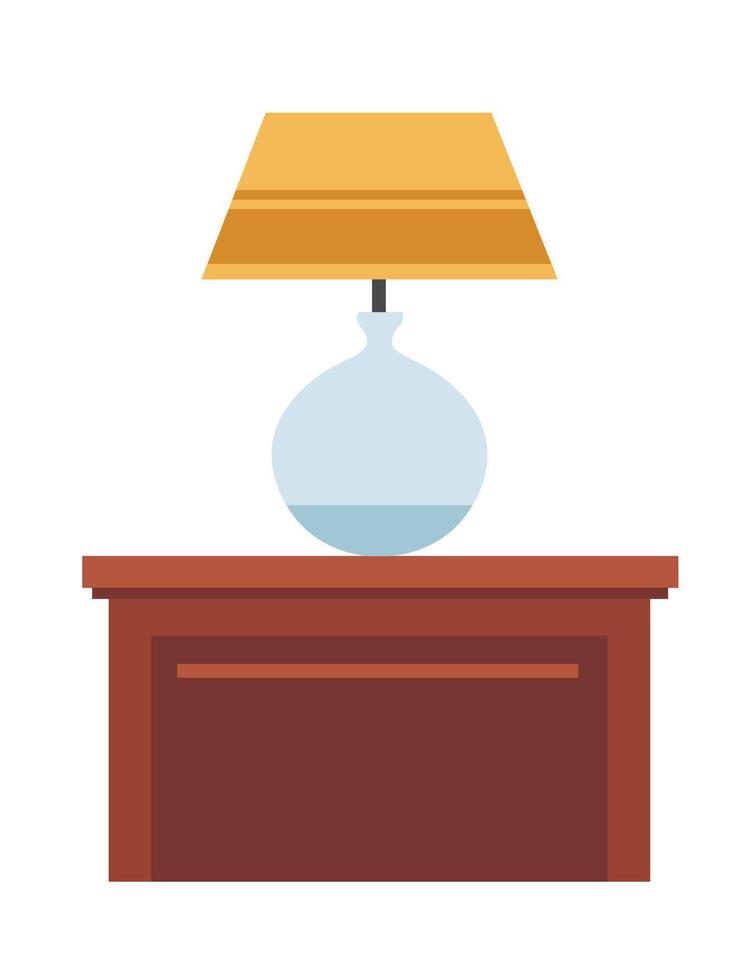 Wooden drawer with table lamp, home furniture vector