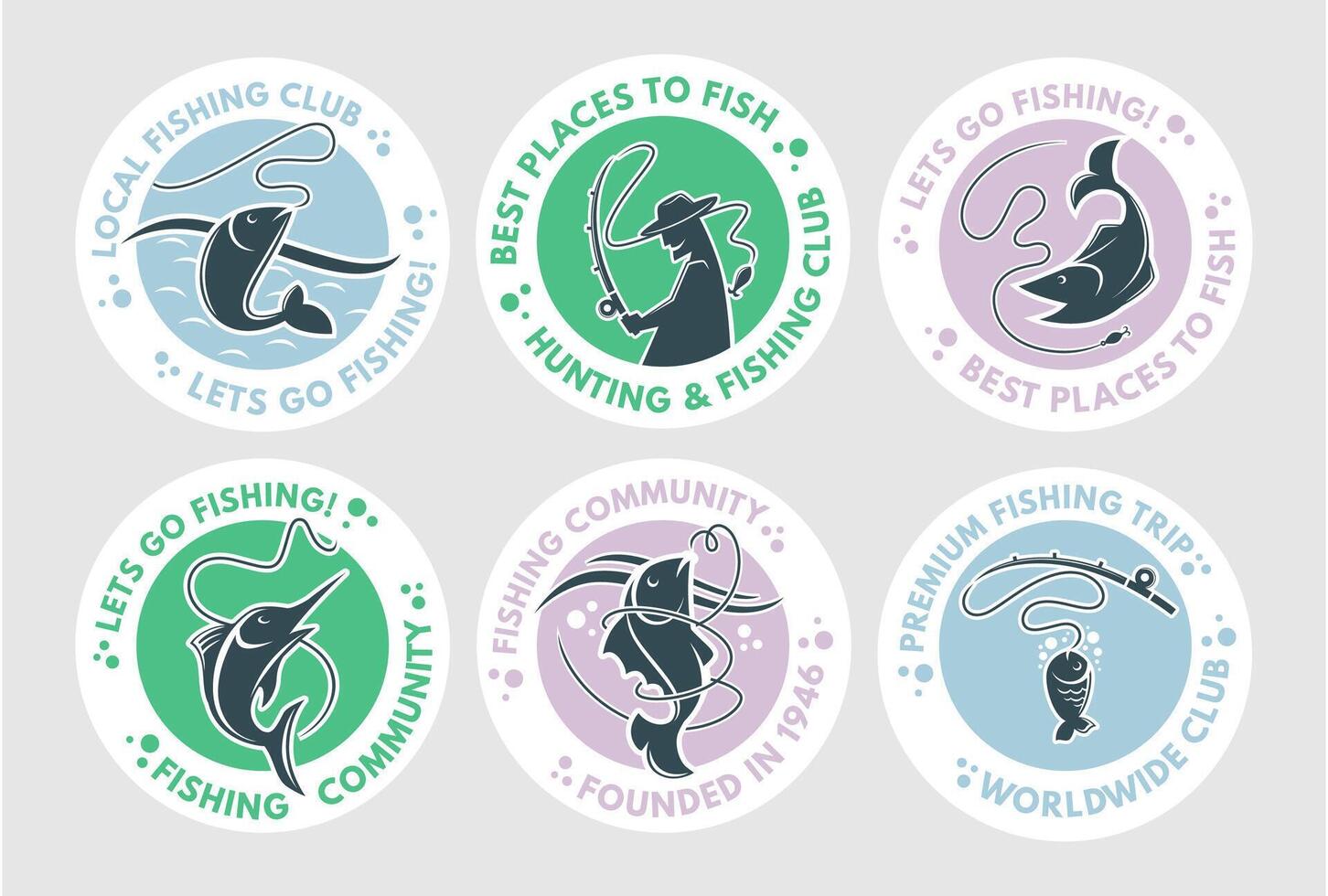 Round label set for fishing club advertising vector