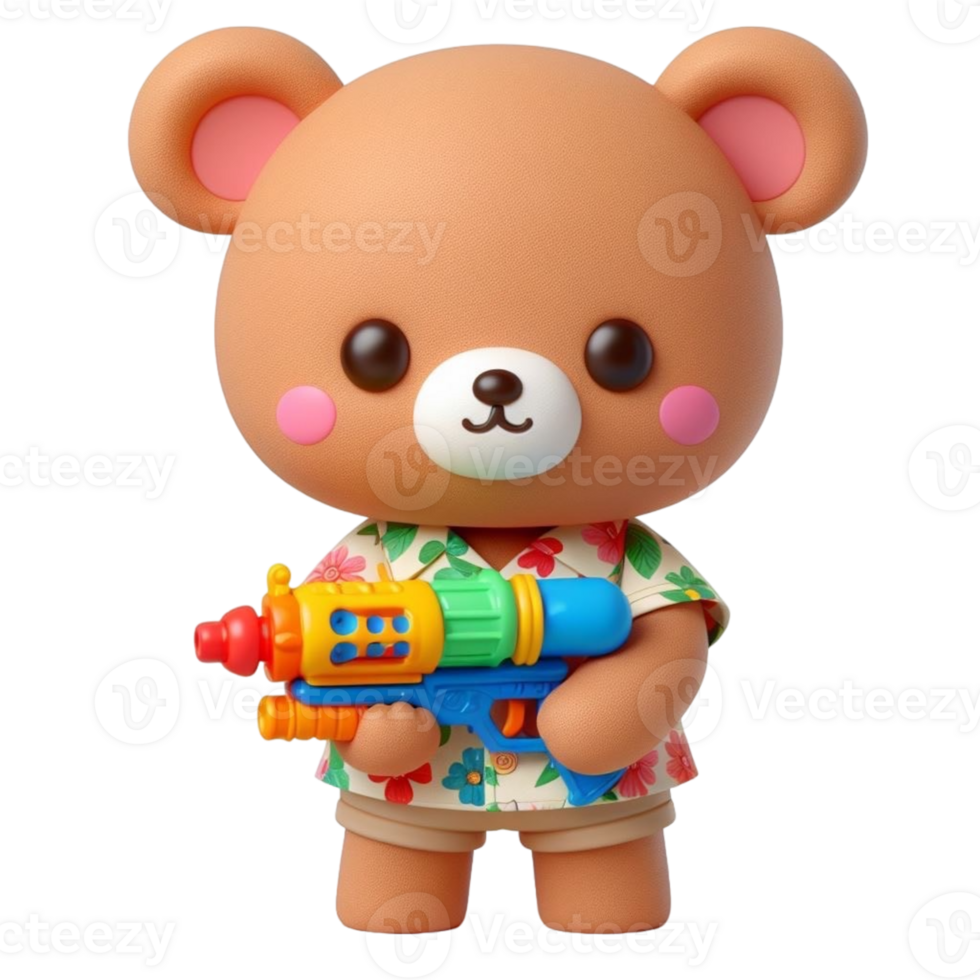AI generated Cute bear holding a toy water gun during Songkran png