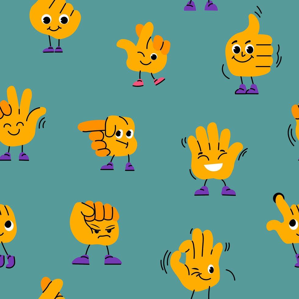 Hand character with emotions and gestures print vector