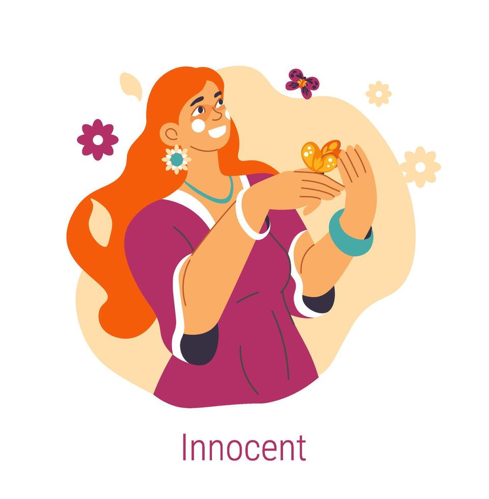 Jungian archetype of Innocent, woman with flowers vector