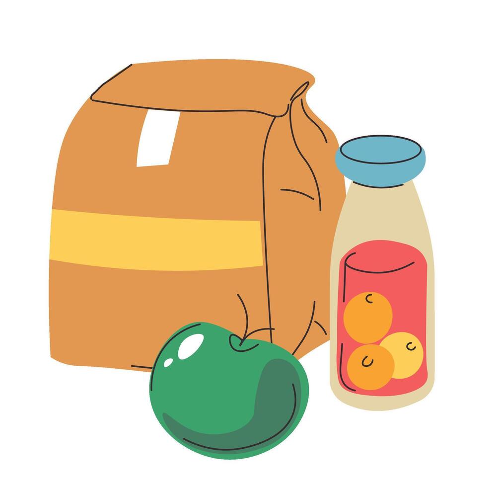School lunch boxes meal and snacks, healthy food vector