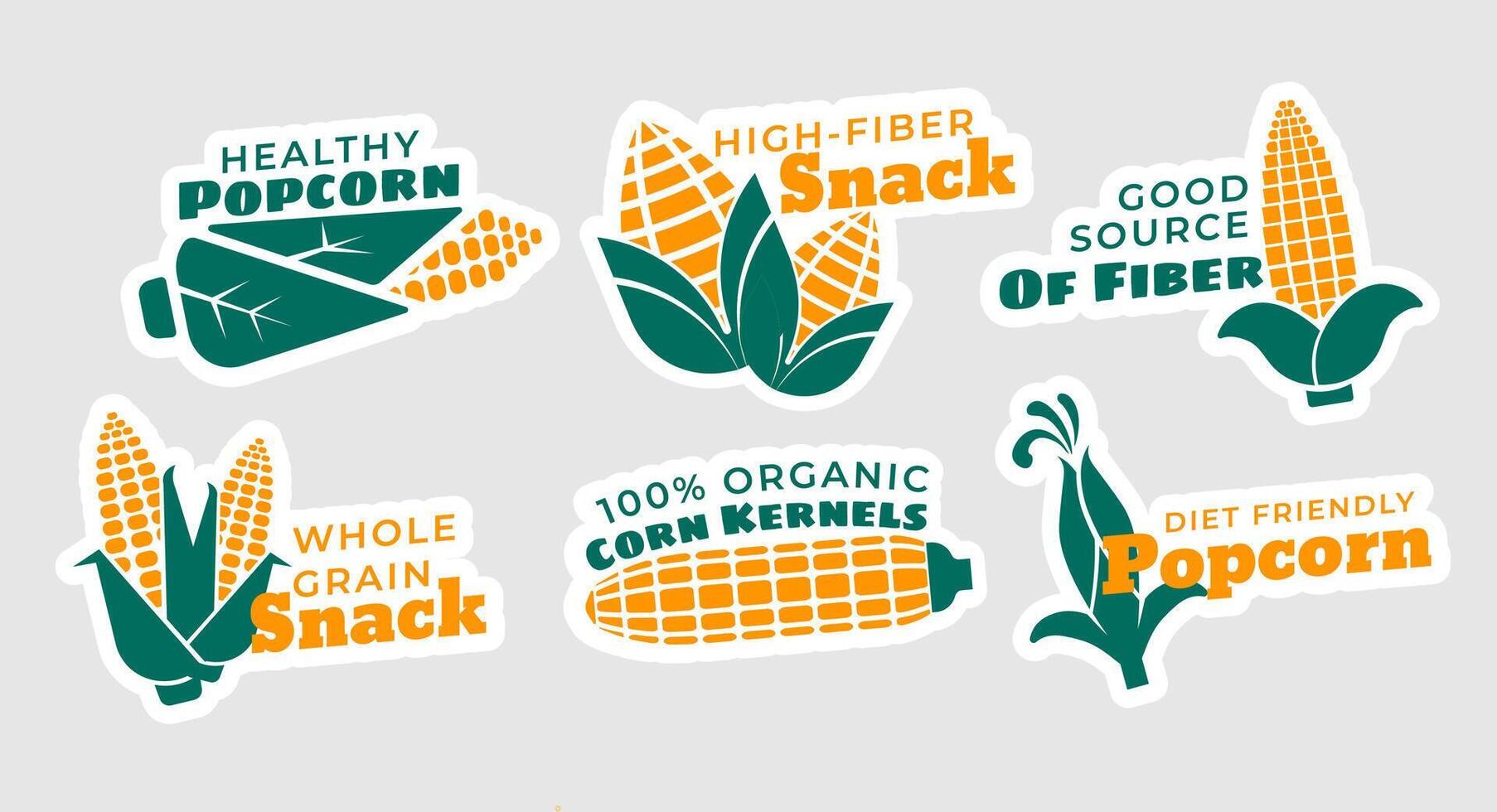 Sticker design set for healthy popcorn product vector