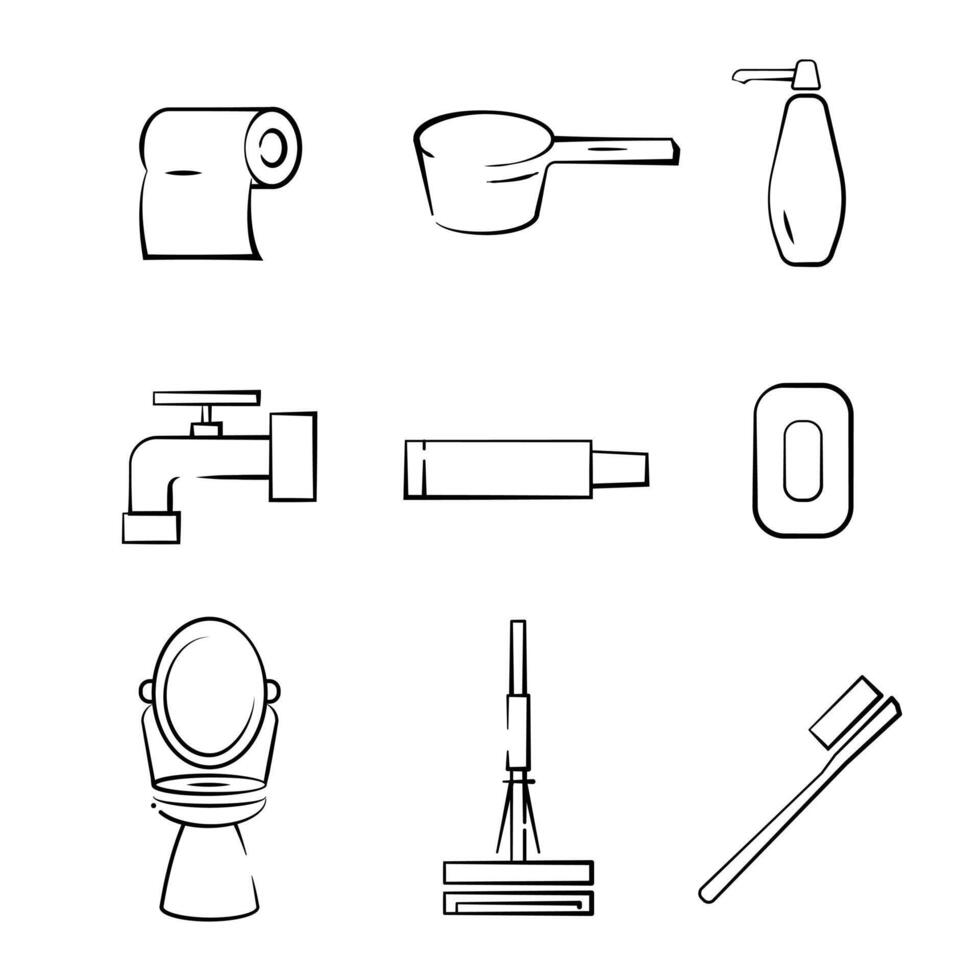 Bathroom icon set bundle in white background. Free vector