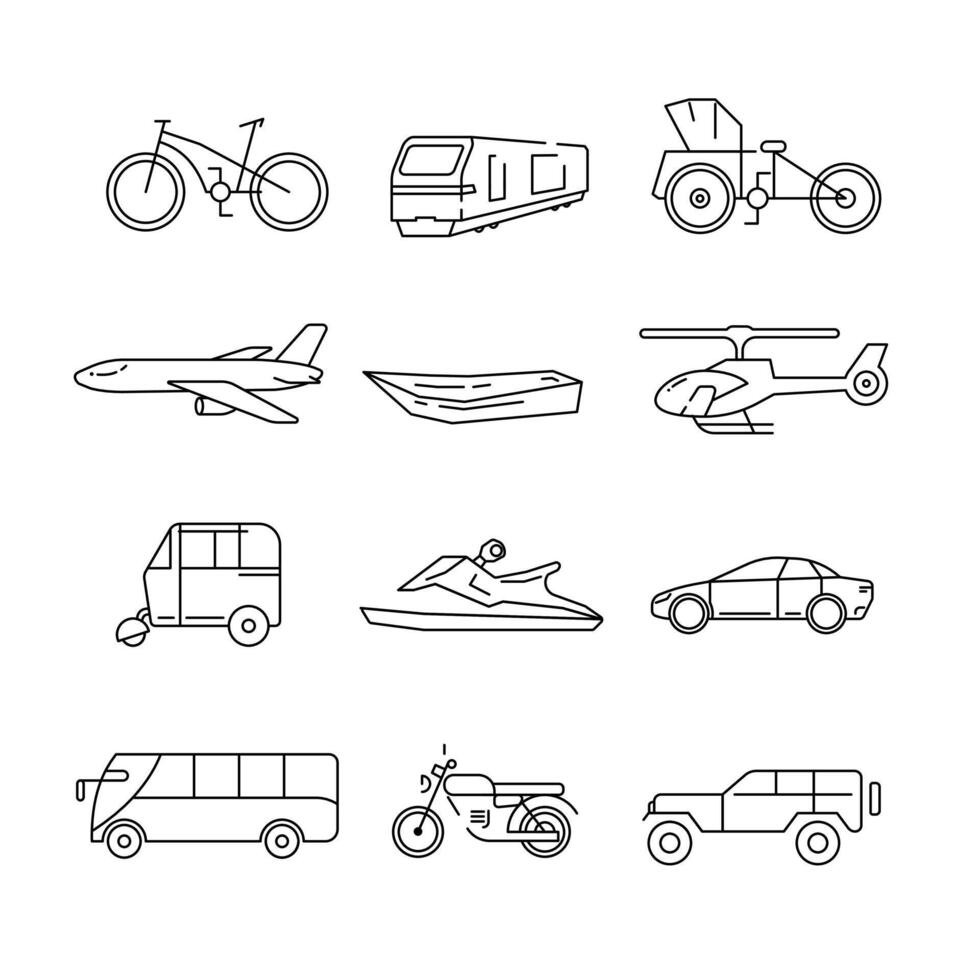 transporte icono conjunto haz en blanco antecedentes. gratis vector