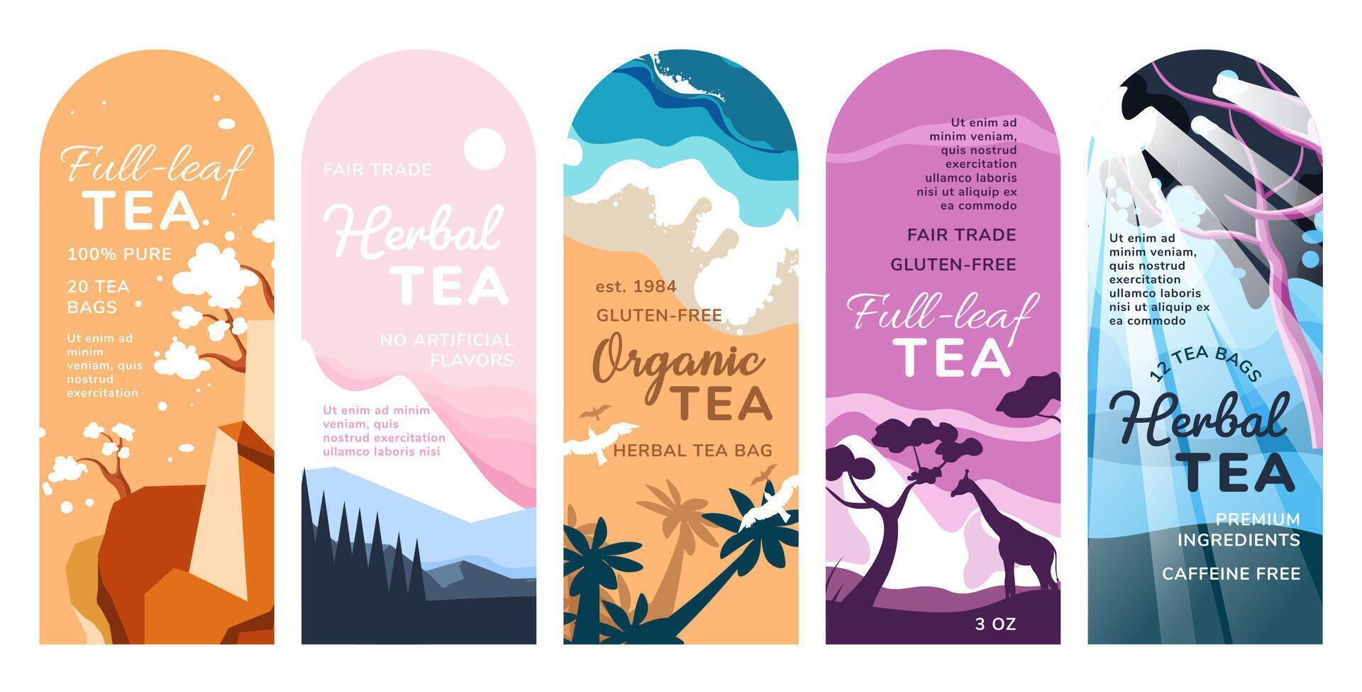 Label design for herbal tea package design set vector