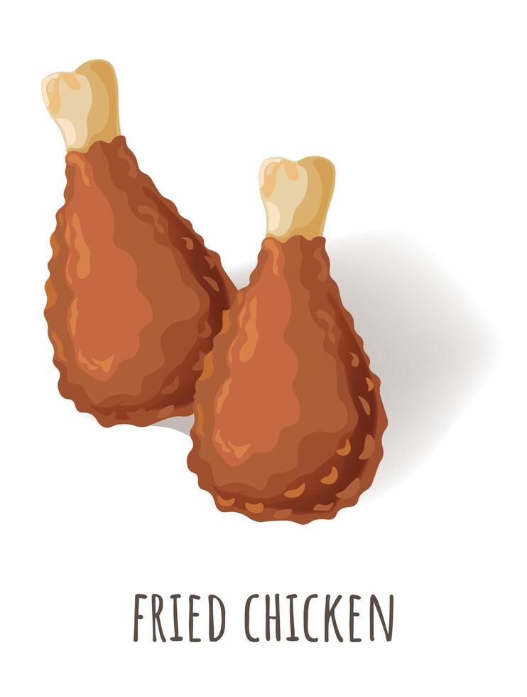 Fried chicken drumsticks, crispy appetizer meal vector