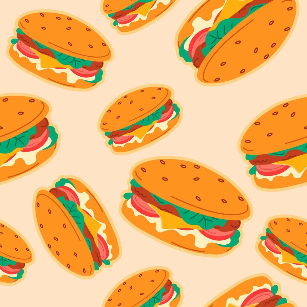 Fast food snack, burger with meat and cheese print vector