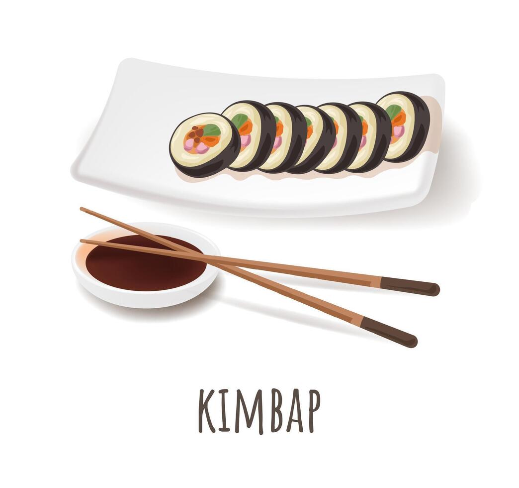 Kimbap or gimbap, snack or light meal in Korea vector