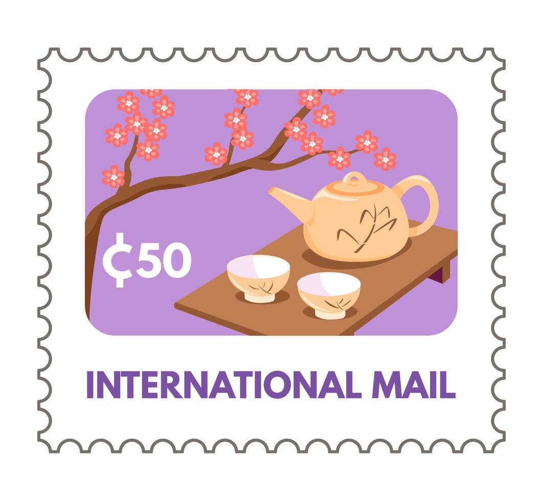 International mail japanese tea ceremony postmark vector