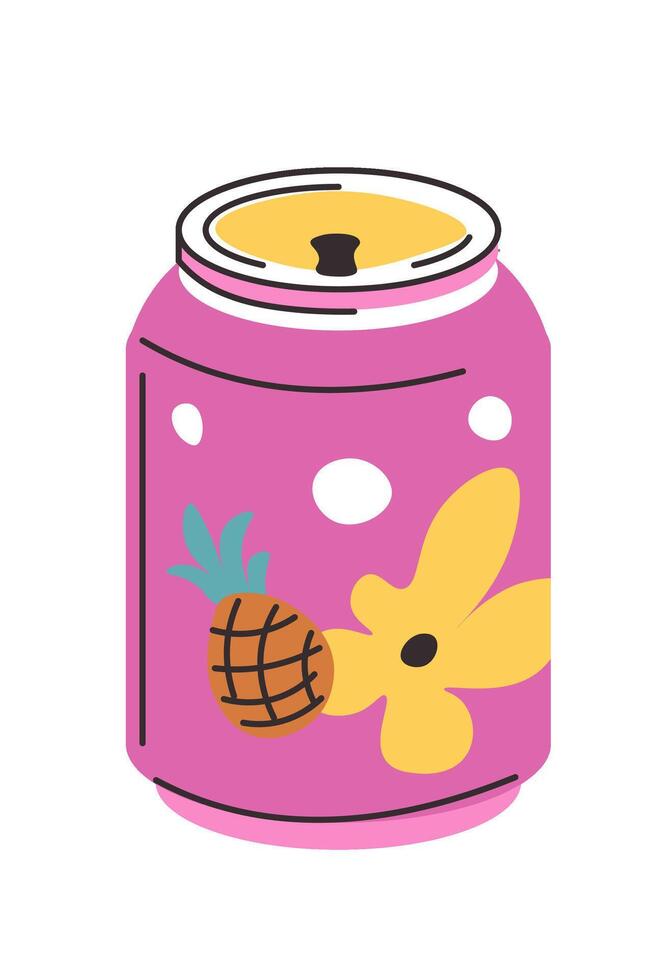 Soda or pineapple drink in tin can, tasty drink vector