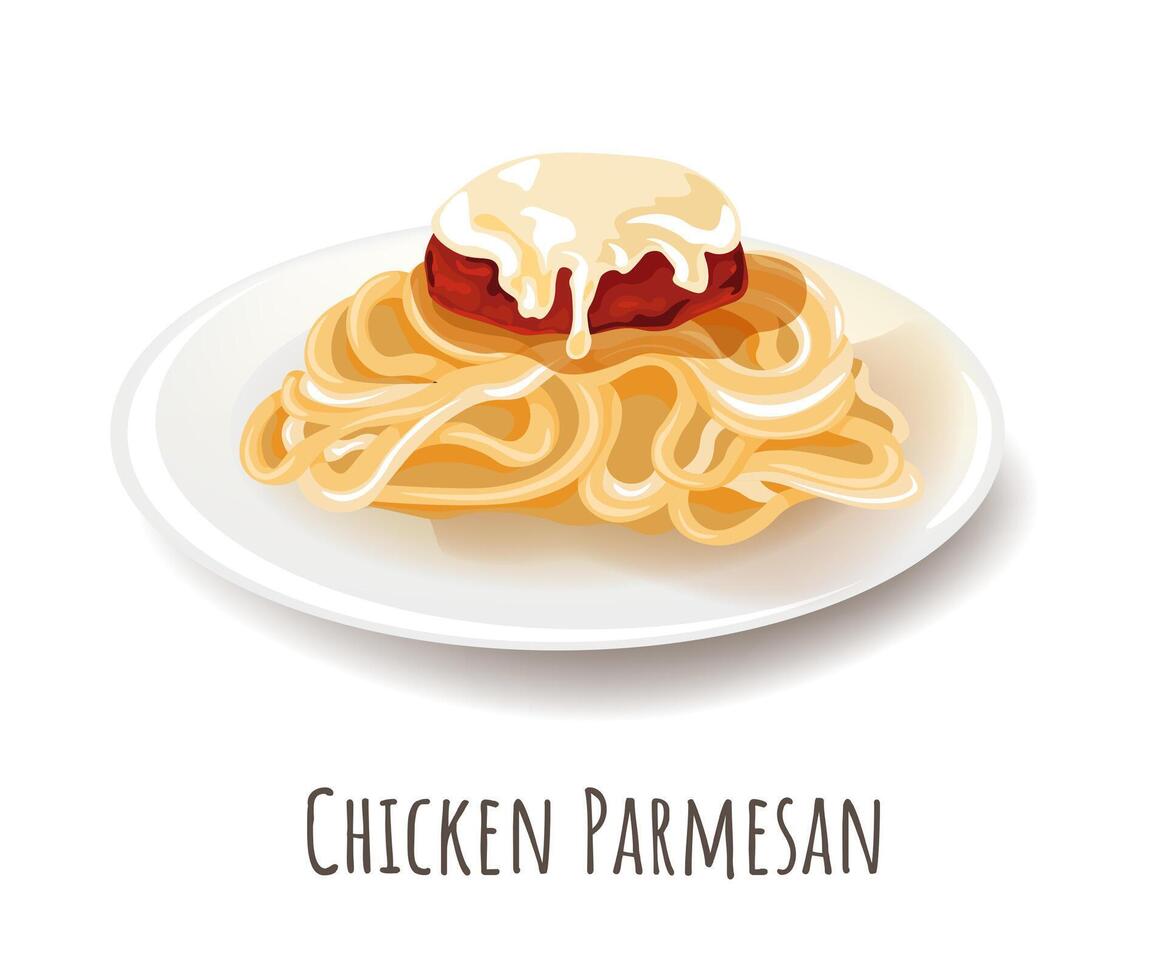 Chicken parmesan, chick and pasta in tomato sauce vector