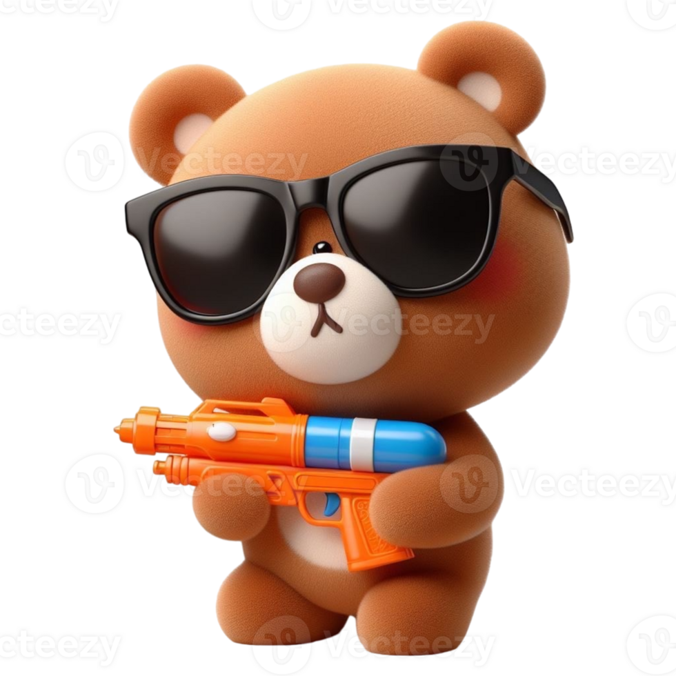 AI generated Cute bear holding a toy water gun during Songkran png