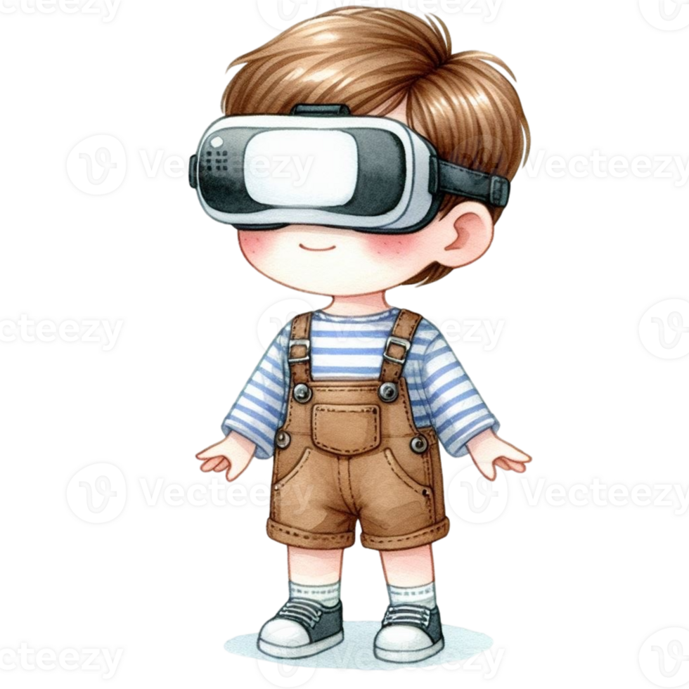 AI generated cartoon boy wearing virtual reality glasses png