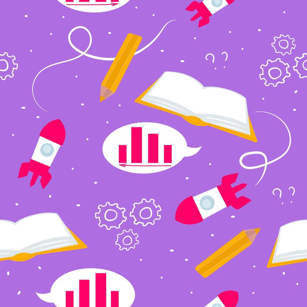 School subjects books and pencils seamless pattern vector