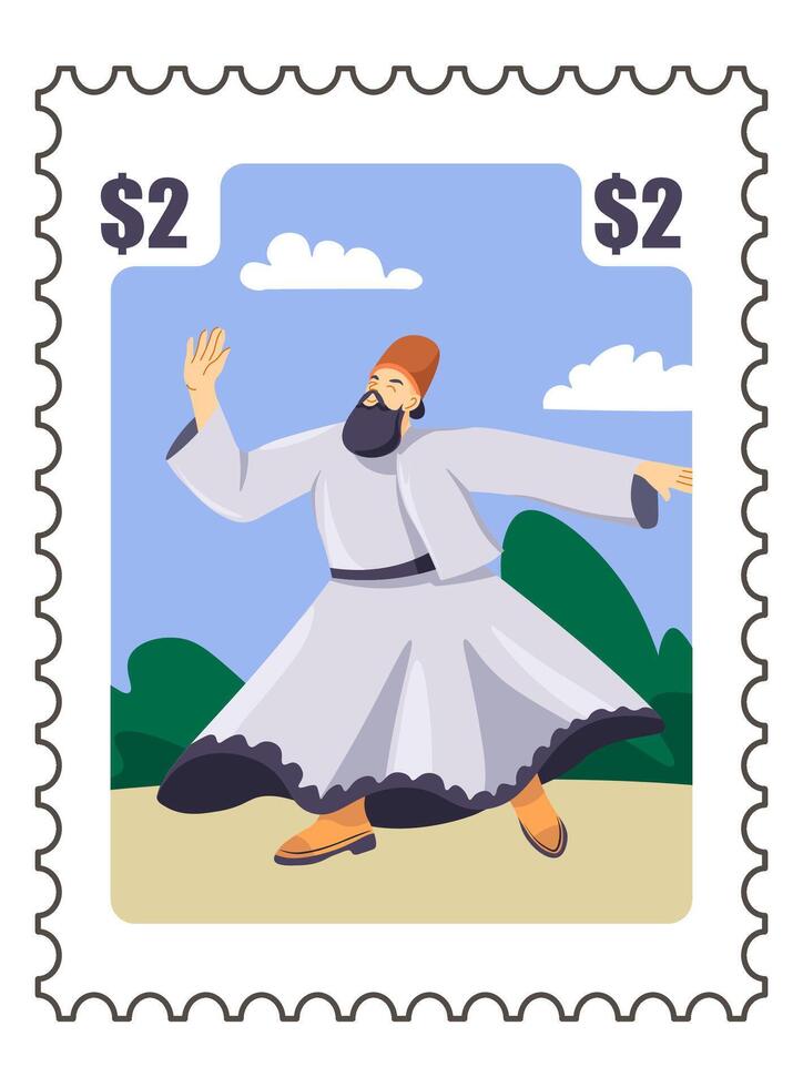 Turkey postcard or postmark with dancing dervish vector