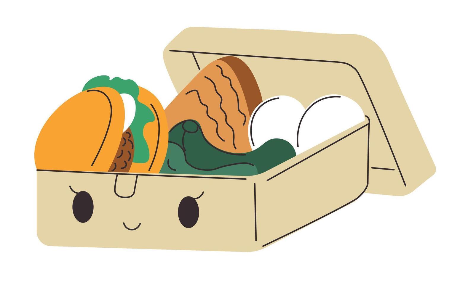 Cute lunch box with with egg, sandwich and bread vector