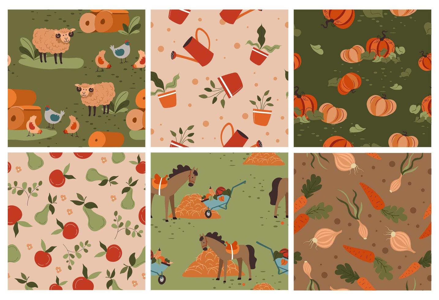 Decorative pattern set with rural farm concept vector