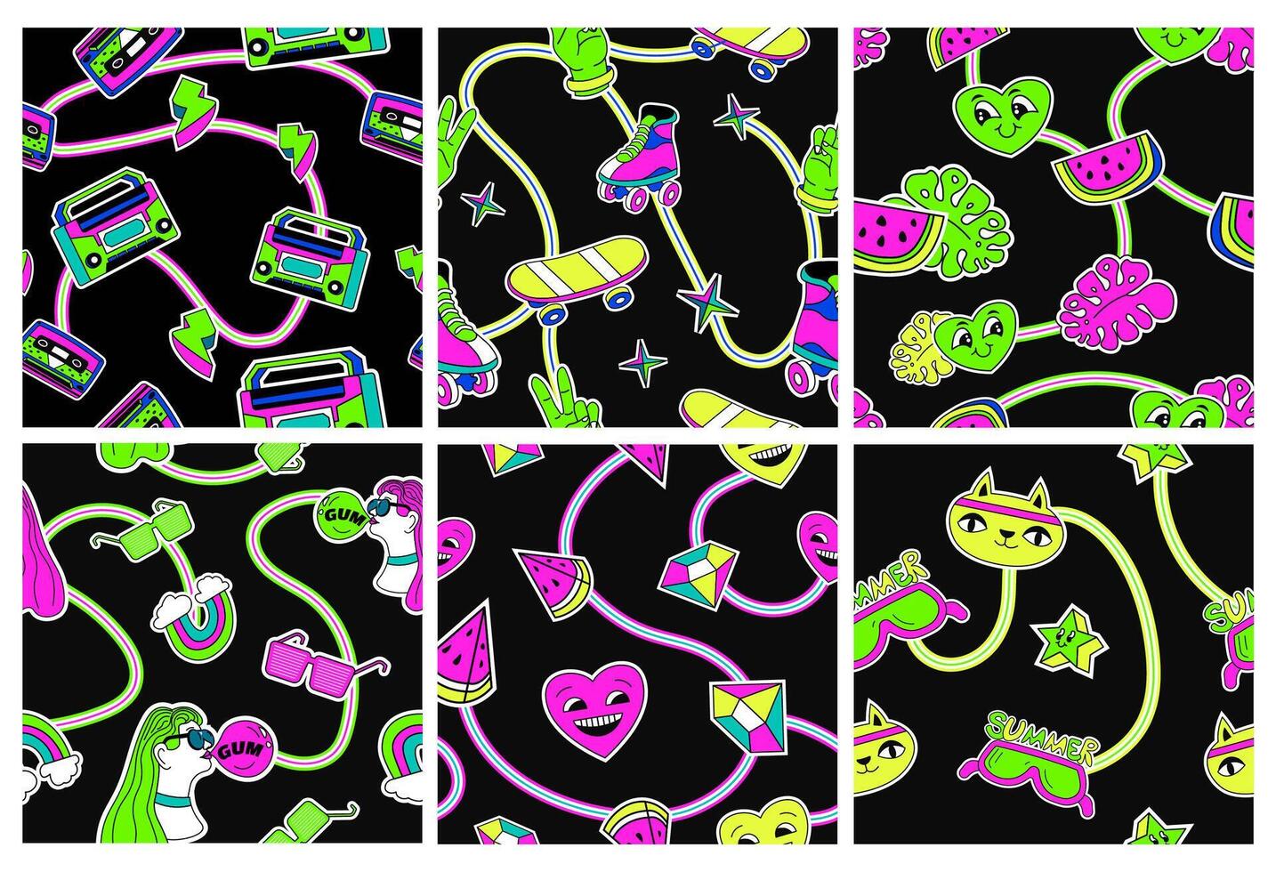 Decoration pattern with 90's sticker elements vector
