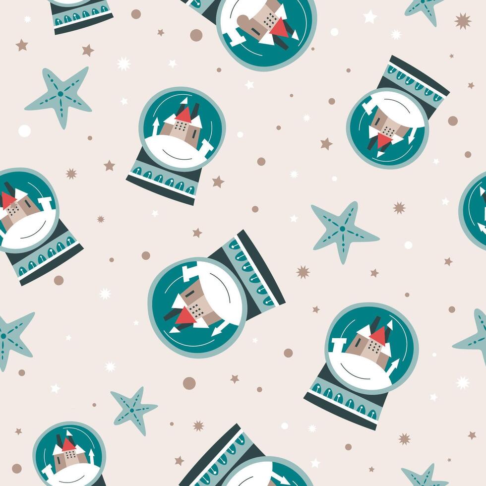 Snow globe and stars wrapper for presents, print vector