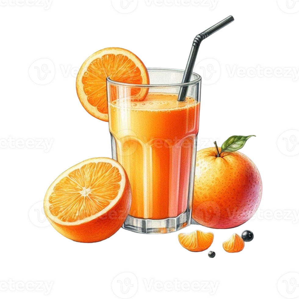 AI generated orange juice with straw and slices png