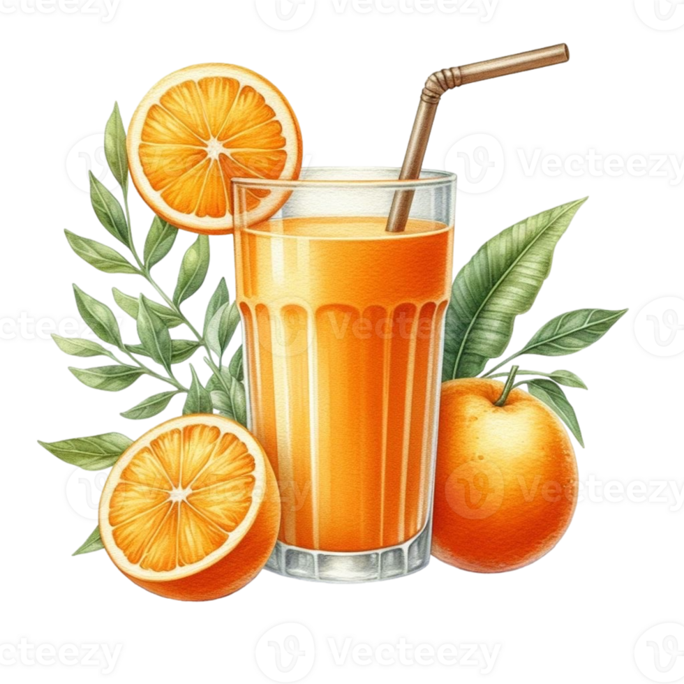 AI generated orange juice with straw and slices png