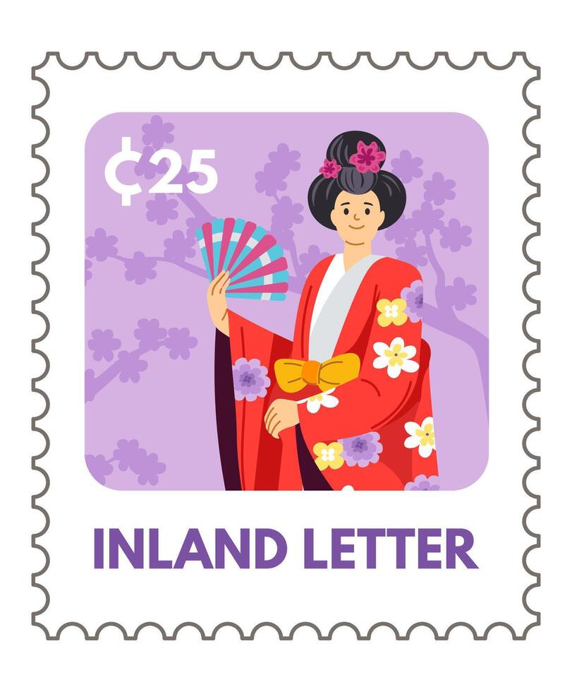 Inland letter with price and Chinese culture woman vector