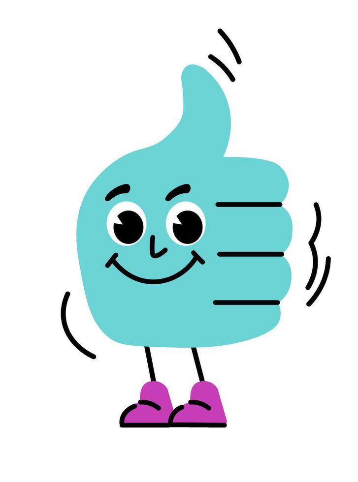 pulgar arriba mano personaje, dibujos animados emoticon vector