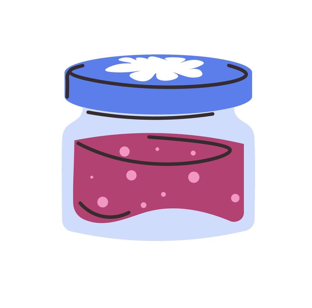 Fruit jam in glass jar with lid, organic dessert vector