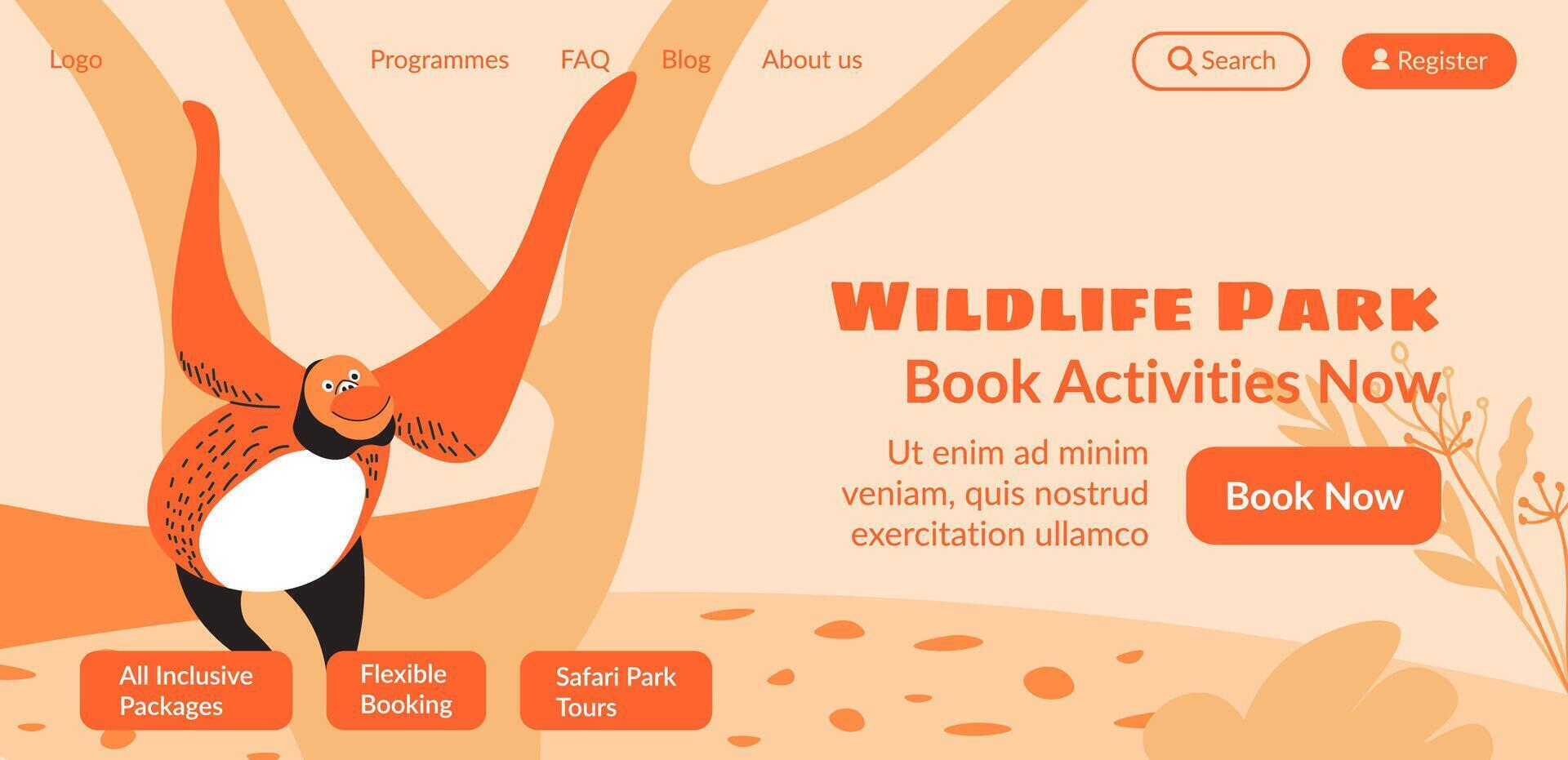 Wildlife park, book activities now online web vector