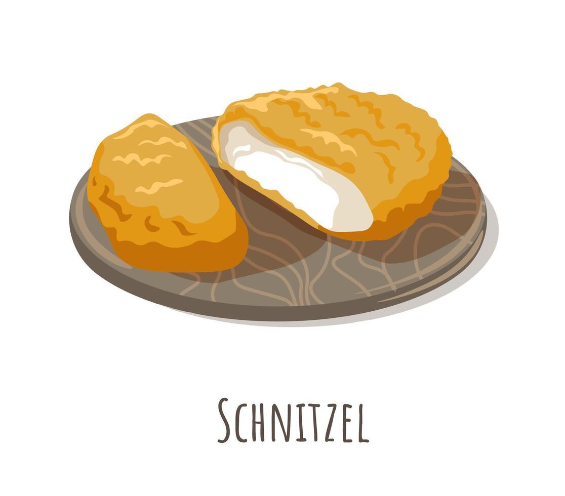 Schnitzel, crispy breaded boneless meat cutlet vector